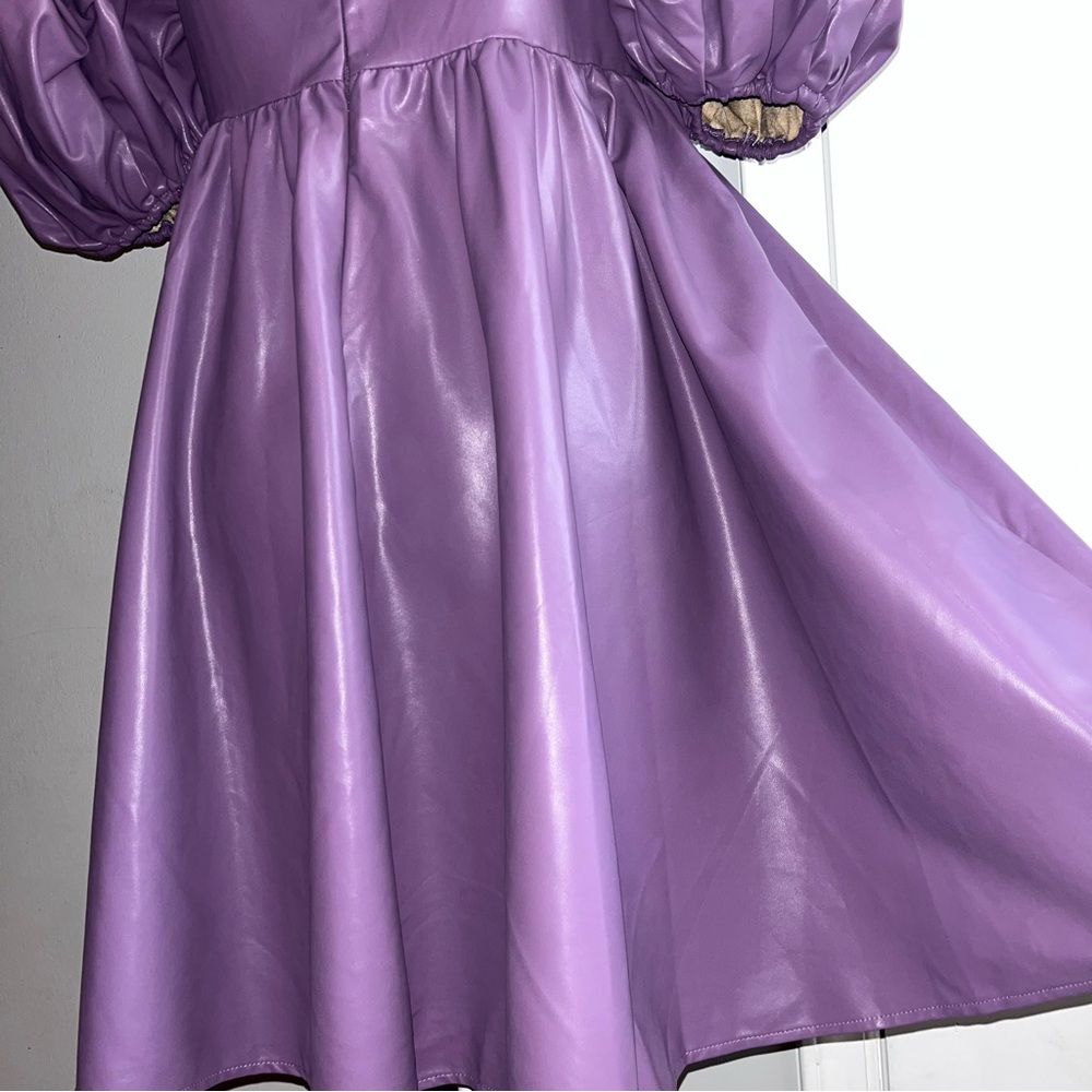 Dance & Marvel Presley Vegan Leather Puff Sleeve Babydoll Dress - Picture 11 of 15